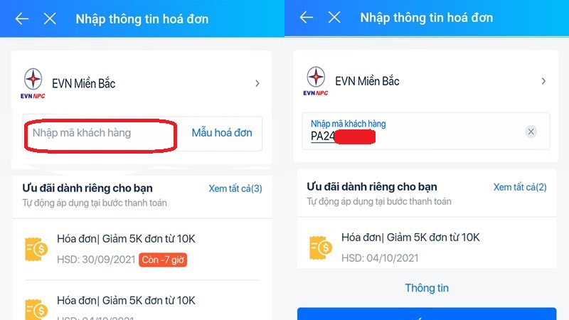 Nhập mã khách hàng của bạn vào