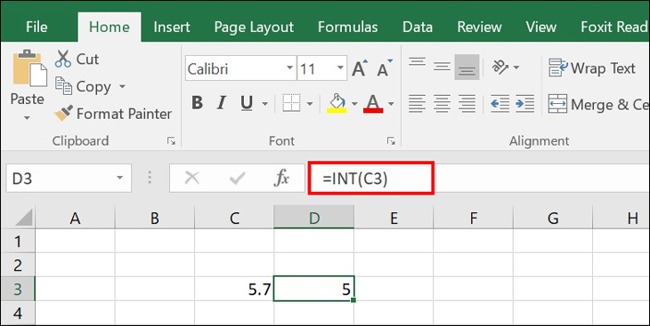 Hàm INT để lấy phần nguyên của một ô trong Excel
