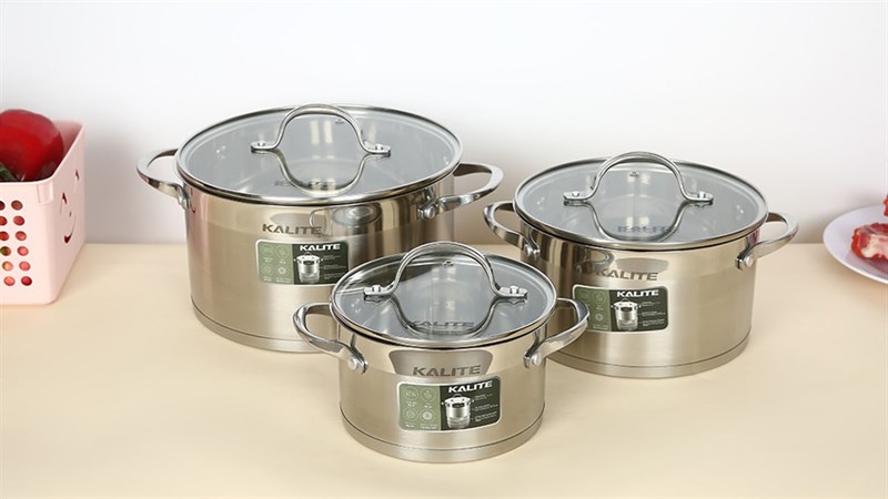 Bộ 3 nồi inox 5 đáy nắp kính Kalite KL-333