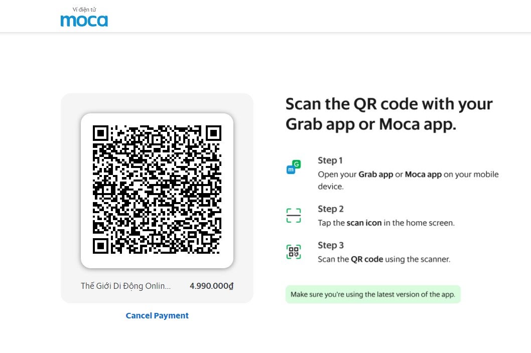  THANH TOÁN BẰNG GRAB MOCA