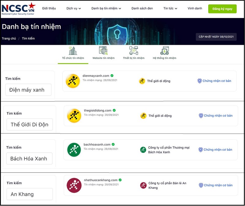 Loạt website thuộc Thế Giới Di Động đạt chứng nhận Tín nhiệm mạng