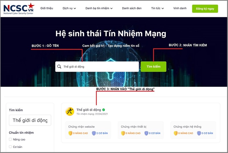 Loạt website thuộc Thế Giới Di Động đạt chứng nhận Tín nhiệm mạng