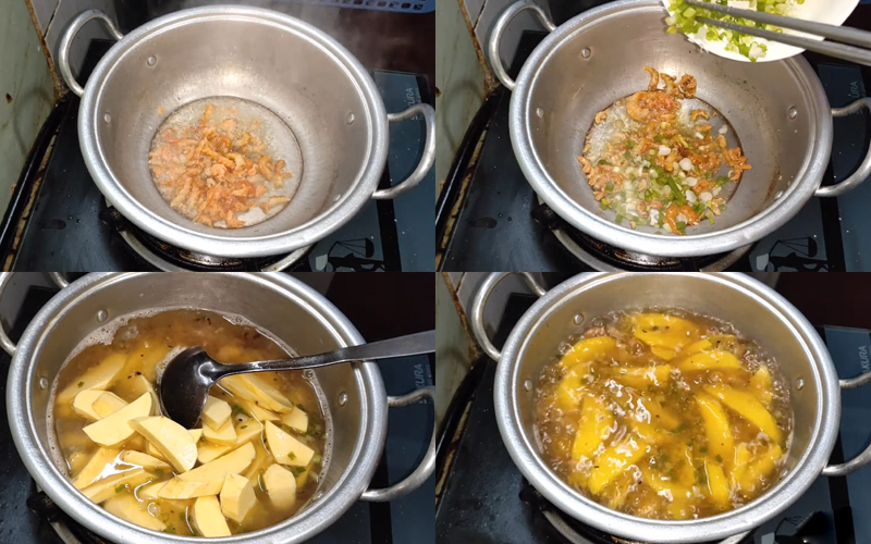 Nấu canh khoai lang mật với tôm khô