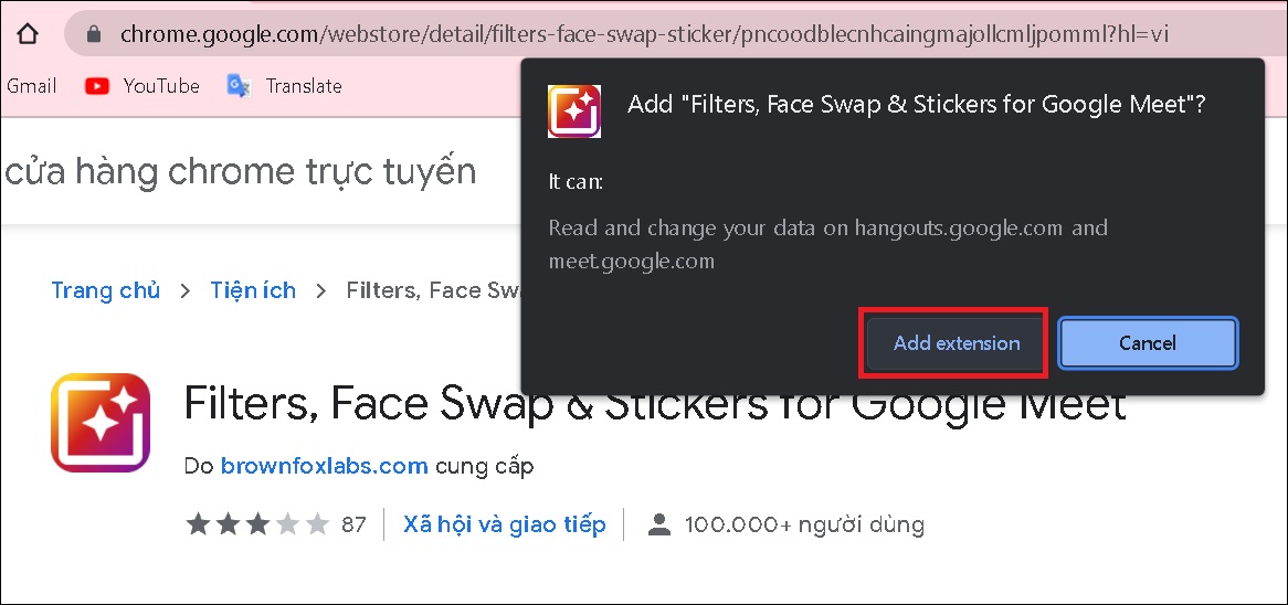 Chọn Add extension (Thêm tiện ích) Chọn Add extension (Thêm tiện ích)