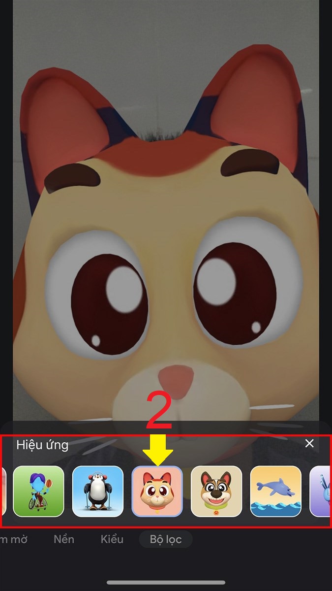 Nhấn chọn filter trên Google Meet mà bạn muốn sử dụng. Nhấn chọn filter trên Google Meet mà bạn muốn sử dụng.