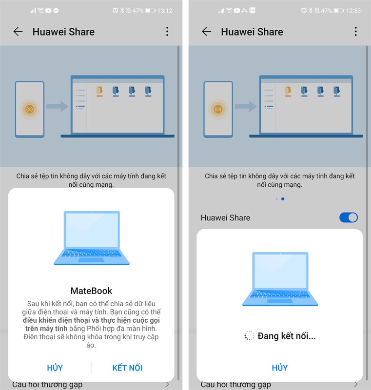 Cách kết nối Huawei Share với máy tính
