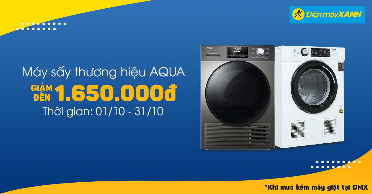 Máy Sấy AQUA giảm đến 1.650.000đ khi mua kèm với máy giặt tại TTBH Máy Sấy AQUA giảm đến 1.650.000đ khi mua kèm với máy giặt tại TTBH