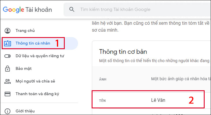 click vào Tên (Name) để đổi tên