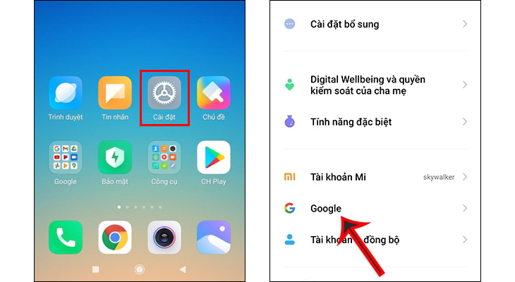Mở ứng dụng Cài đặt > Cuộn xuống và nhấn vào Google