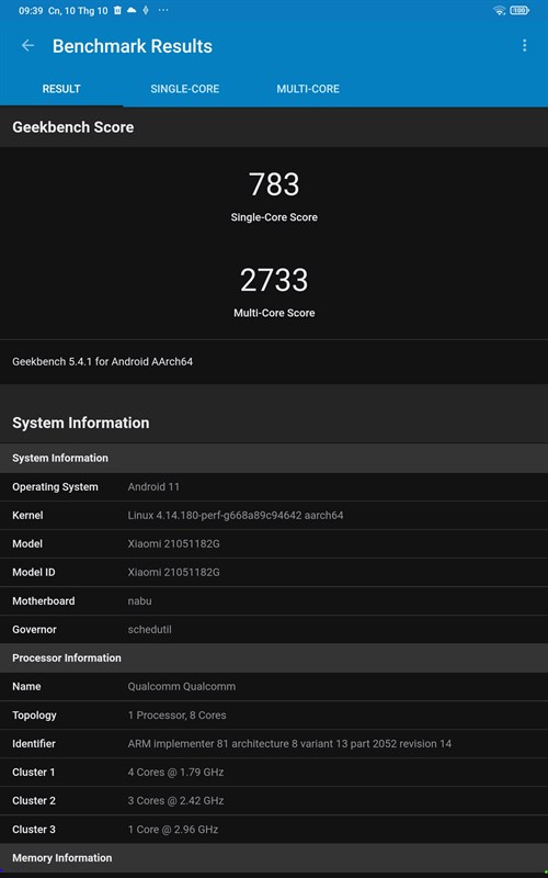 Điểm Geekbench của Xiaomi Pad 5