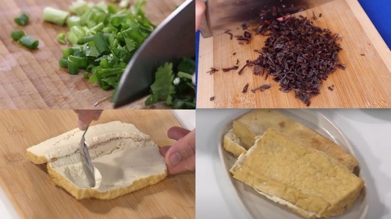 Rửa sạch và cắt nhỏ nguyên liệu, sau đó nạo ruột tàu hũ