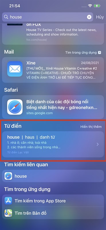 Tra cứu tiếng Anh trên Spotlight