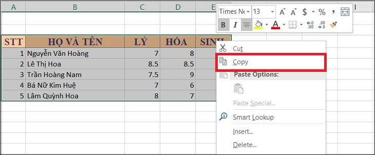 Cách Copy Dữ Liệu từ Excel qua Word