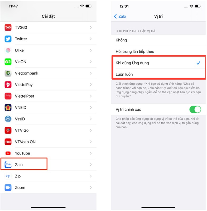 Lỗi zalo trên iPhone