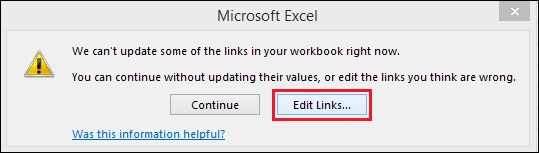 Hyperlink trong Excel bị lỗi - Nguyên nhân và cách khắc phục > Chọn Edit Links.