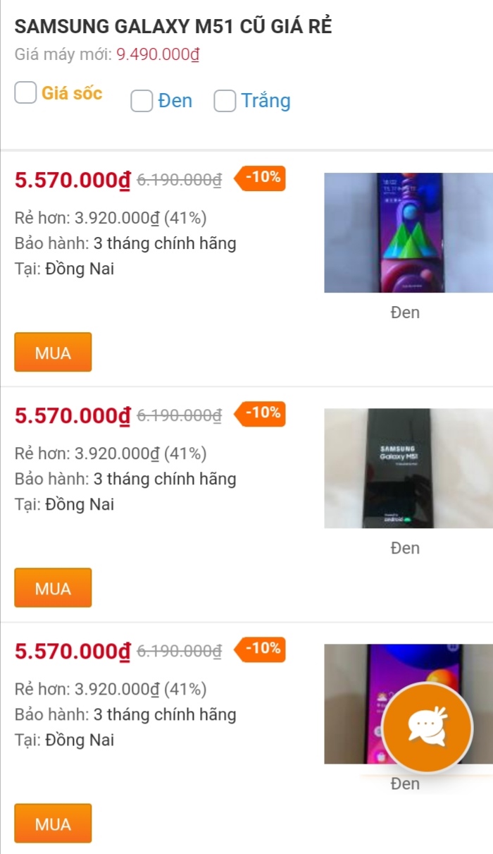 Giá Galaxy M51 cũ Giá Galaxy M51 cũ