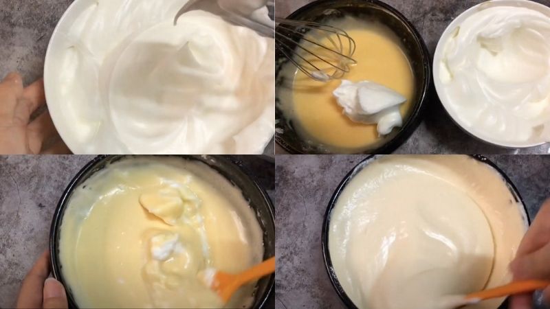 Trộn bột bánh với lòng trắng trứng đã đánh bông