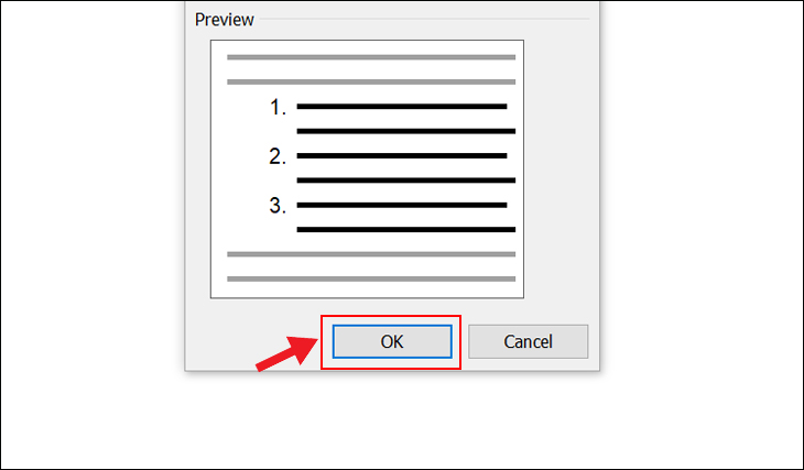 Cách tắt bullet and numbering trong Word - Tự động đánh số đầu dòng > Khi tùy chỉnh xong các mục, nhấn OK để thay đổi Numbering trong Word.