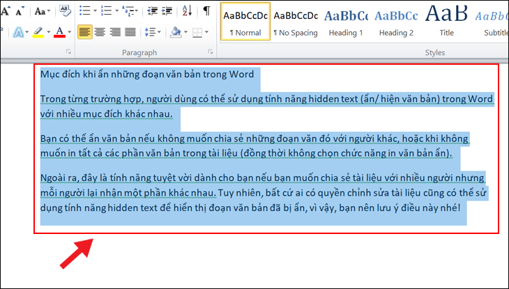 Cách tắt bullet and numbering trong Word - Tự động đánh số đầu dòng > Bôi đen toàn bộ nội dung bạn đã tùy chỉnh Bullet and numbering trong Word