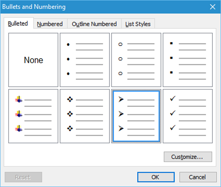 Cách tắt bullet and numbering trong Word - Tự động đánh số đầu dòng > Bullet and numbering là gì?