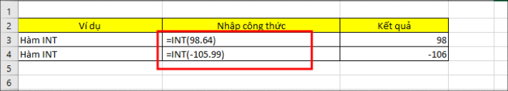 Tổng hợp 7 hàm làm tròn số trong Excel chi tiết nhất > Làm tròn số dùng hàm INT