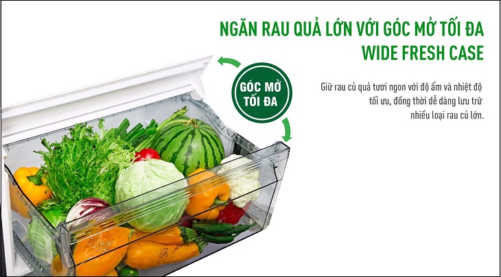 Lưu trữ dễ dàng các loại rau củ lớn với ngăn Wide Fresh Case