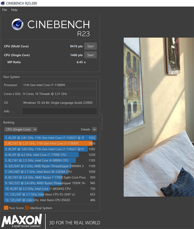 Điểm Cinbench R23 của MSI GE66 Raider. Điểm Cinbench R23 của MSI GE66 Raider.
