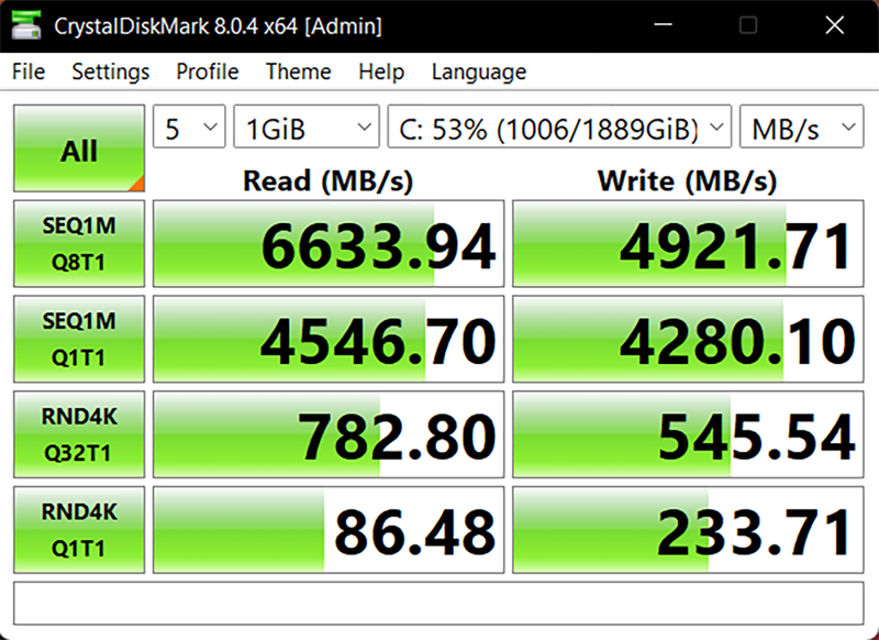 Đo tốc độ đọc/ghi của ổ cứng SSD 2 TB bên trong MSI MSI GE66 Raider. Đo tốc độ đọc/ghi của ổ cứng SSD 2 TB bên trong MSI MSI GE66 Raider.