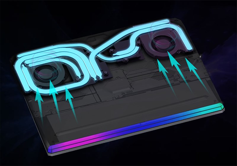 Hệ thống tản nhiệt Cooler Boost 5 của MSI GE66 Raider (6 ống dẫn nhiệt và 2 quạt lớn). Nguồn: MSI. Hệ thống tản nhiệt Cooler Boost 5 của MSI GE66 Raider (6 ống dẫn nhiệt và 2 quạt lớn). Nguồn: MSI.