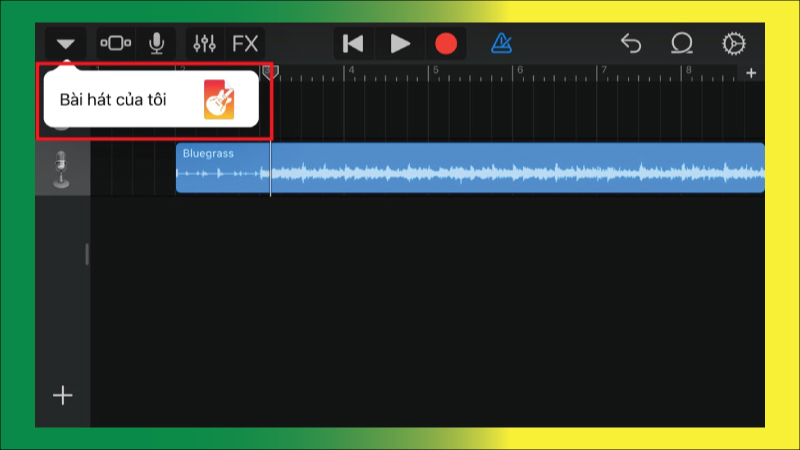 Nhấn biểu tượng tam giác ngược ở góc trên màn hình, chọn "Bài hát của tôi"