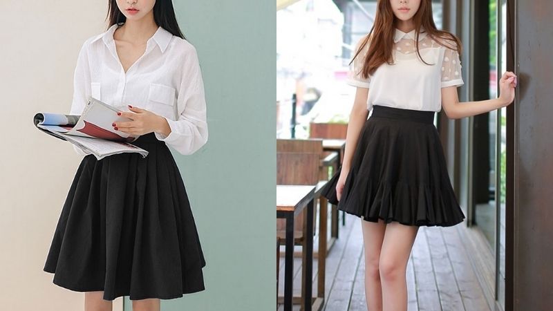 Chân váy dáng xòe chữ a xếp ly đính nút CV04-39 | Thời trang công sở K&K  Fashion