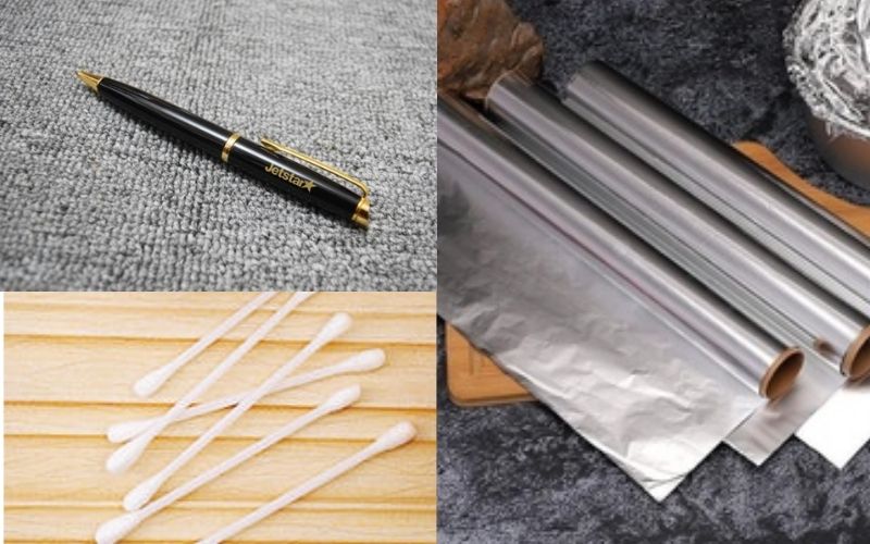 Một số vật dụng làm bút cảm ứng từ giấy bạc và bông gòn