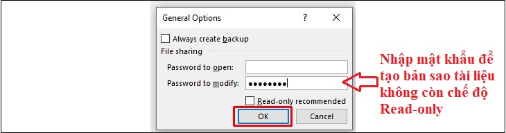 Cách gỡ bỏ chế độ read only trong Excel đơn giản nhất > Bước 4: Nhập mật khẩu mới để sửa đổi và mở file.