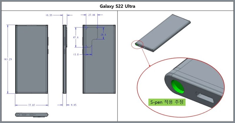 Sơ đồ thiết kế Galaxy S22 Ultra Sơ đồ thiết kế Galaxy S22 Ultra