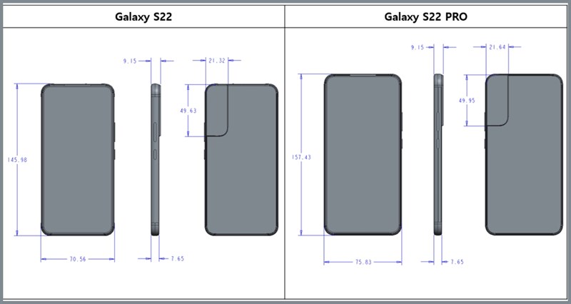 Sơ đồ thiết kế Galaxy S22 và Galaxy S22 Pro Sơ đồ thiết kế Galaxy S22 và Galaxy S22 Pro