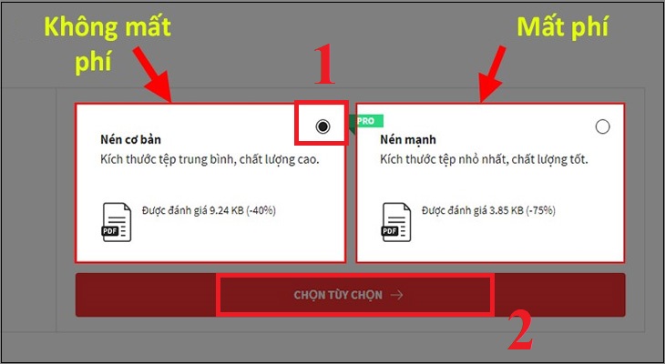 Bước 3: Chọn 1 trong 2 lựa chọn > Chọn tùy chọn để bắt đầu nén file