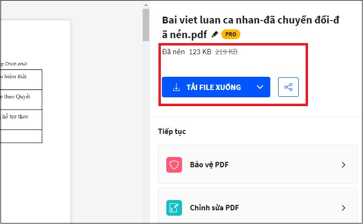 Bước 4: Dung lượng file Word đã được giảm > Nhấp Tải file xuống để tải về