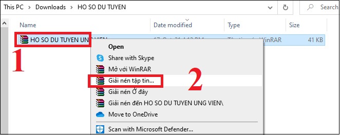 Bước 1: Nhấp chuột phải vào tập tin và chọn Giải nén tập tin… (Extract file).