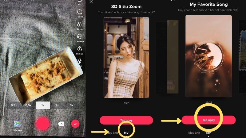Chọn quay video, chọn MV, chọn Tạo ngay