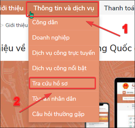 Bạn hãy chọn Thông tin và dịch vụ và chọn Tra cứu hồ sơ. 