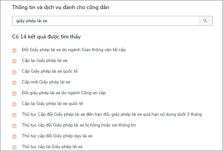 Các kết quả tìm kiếm được lọc ra và bạn hãy chọn kết quả đúng nhất với thủ tục đang tìm kiếm.