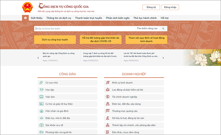 Bạn hãy truy cập vào trang chủ của Cổng dịch vụ công Quốc gia.