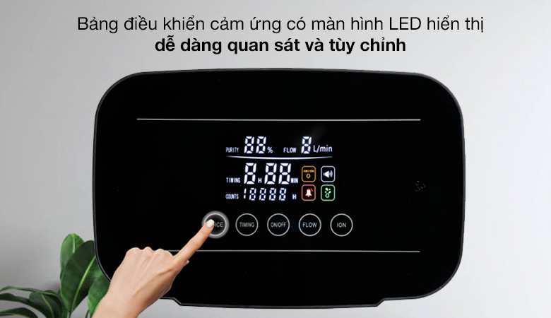 Máy tạo oxy HAKAWA của nước nào? Có tốt không? > Sản phẩm trang bị bảng điều khiển cảm ứng màn hình LED dễ dàng quan sát thông số
