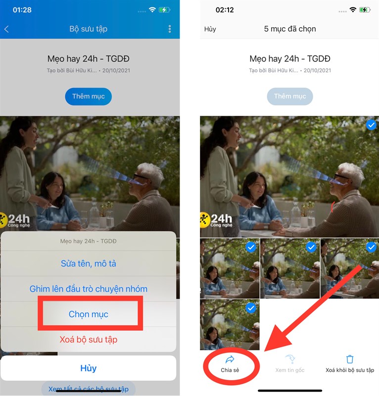 Cách lưu bộ sưu tập nhóm trên zalo