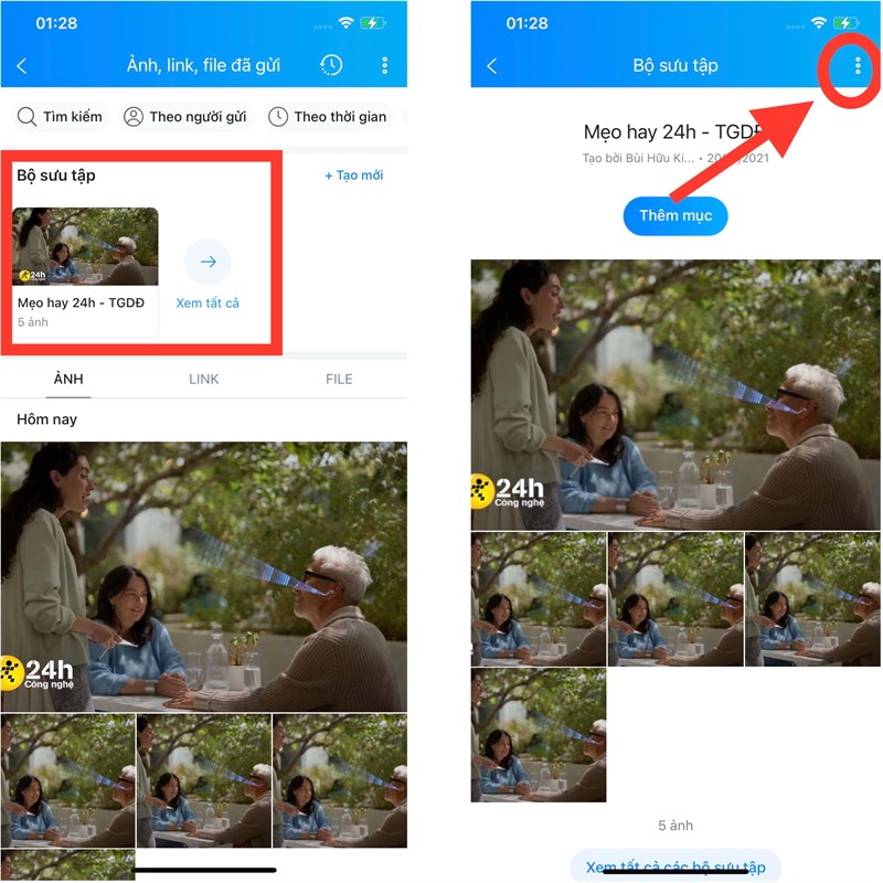 Cách lưu bộ sưu tập nhóm trên zalo