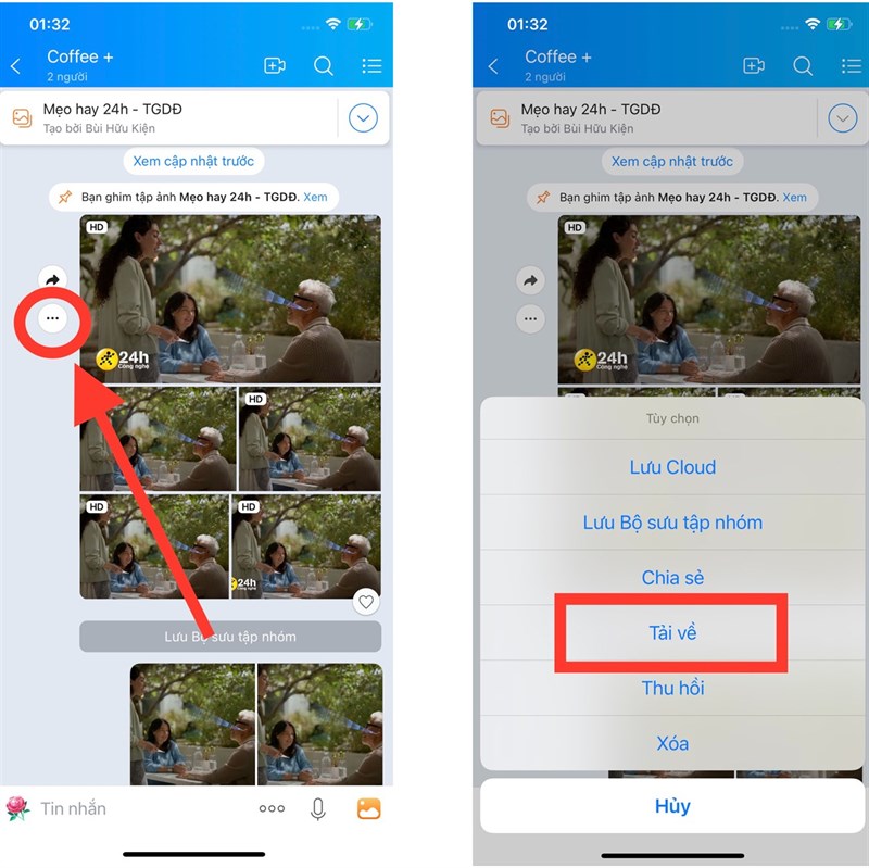 Cách lưu bộ sưu tập nhóm trên zalo