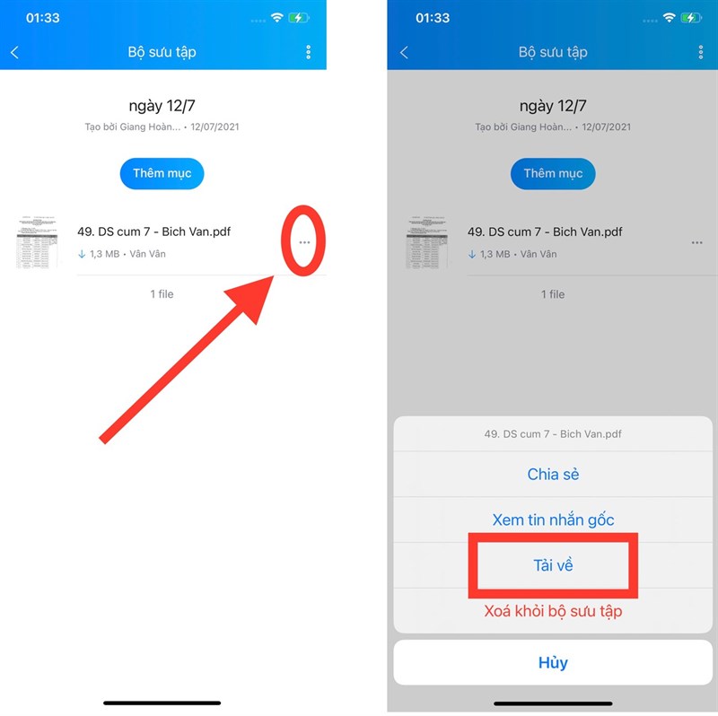 Cách lưu bộ sưu tập nhóm trên zalo