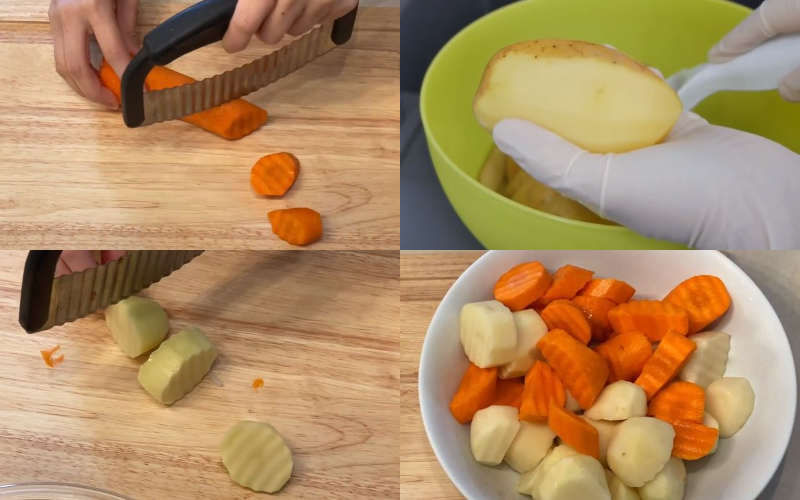 Sơ chế cà rốt và khoai tây