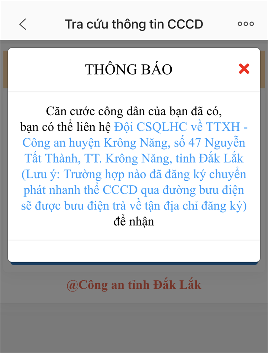 Thông báo đối với những trường hợp đã có thẻ CCCD.