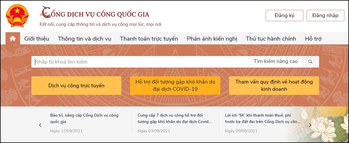 Truy câp website Cổng dịch vụ công Quốc gia